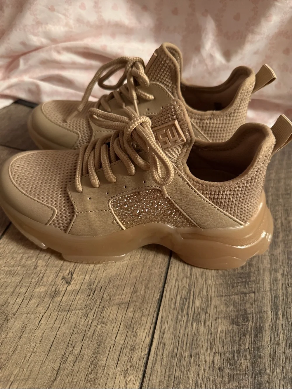 Steve Madden Chunky Knit Lace-Up Sneakers in Tan